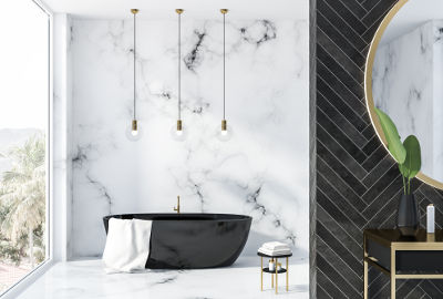 Salle de bain avec du carrelages imitation marbre tendances 2020